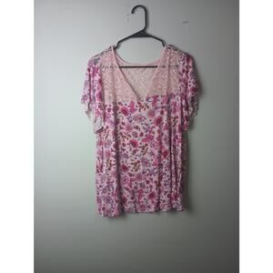 Torrid Super Soft Knit Top Slub lace yolk flutter sleeve floral Women's Size 2X